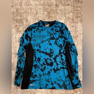 Under Armour Blue and Black Patterned Perforated Long Sleeve Heat Gear Tee -XL